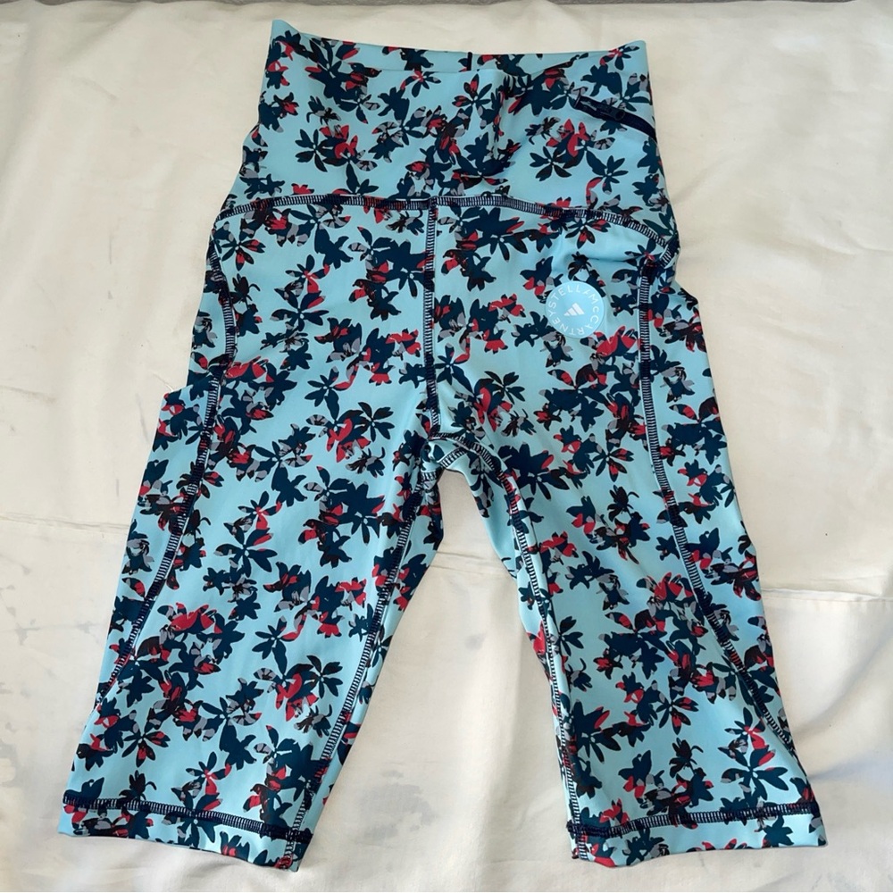 Stella Mccartney Adidas True Purpose Blue Floral Biker Shorts Size XS